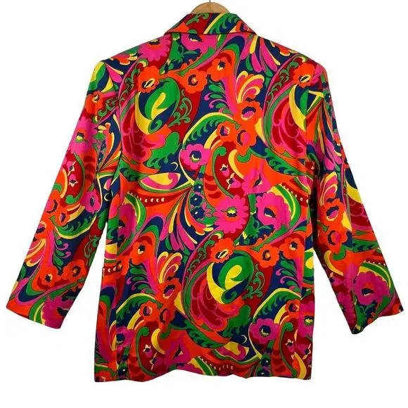 Vintage 90s All Over Bright Colorful Psychedelic Florals Artsy Blazer Medium - Picture 4 of 13